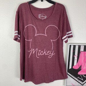 Women's Burgundy Disney Mickey Mouse short sleeve shirt size XL